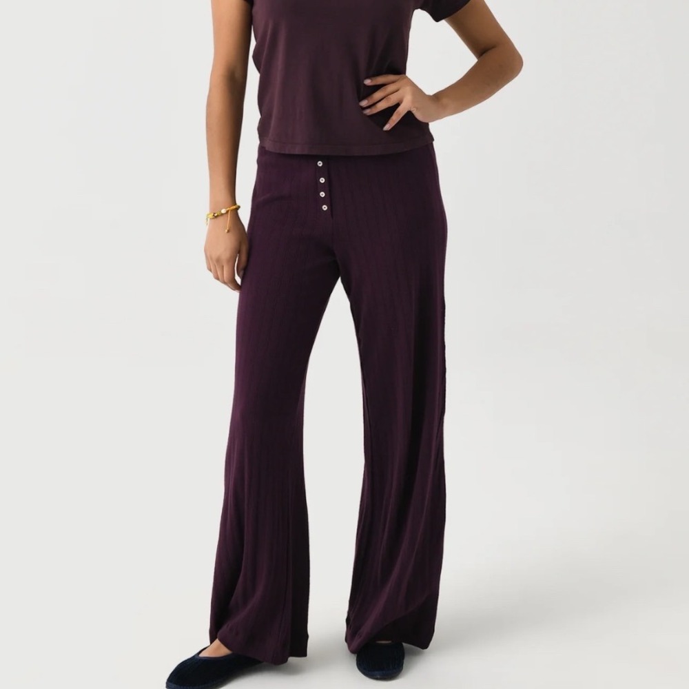 LESET Womens Pointelle Boxer Pant Darkberry Purple Wide Leg Cotton XS NWT